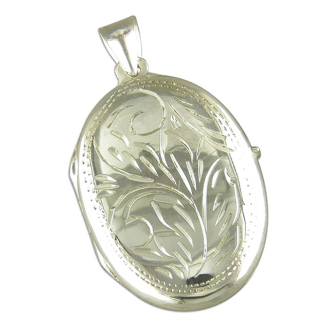 Buy Sterling Silver Large Engraved Oval Locket by World of Jewellery