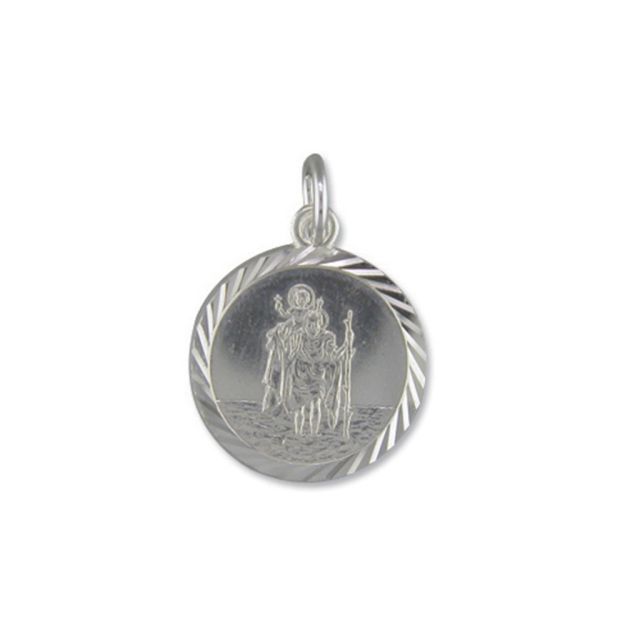 Buy Sterling Silver Medium Diamond Cut Round St Christopher Pendant by World of Jewellery