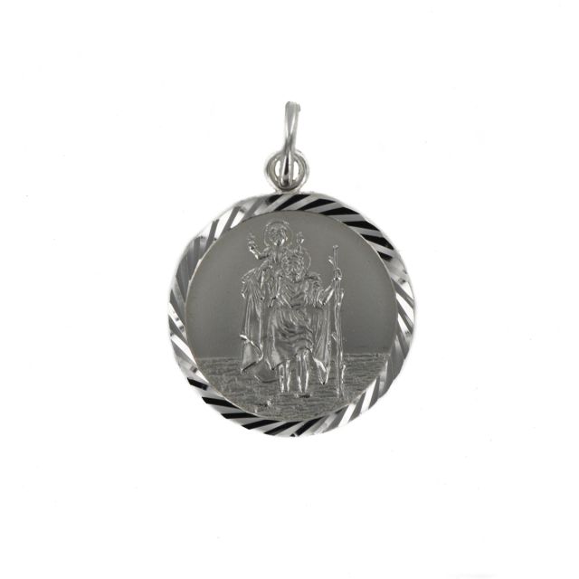 Buy Sterling Silver Medium Diamond Cut Round St Christopher Pendant by World of Jewellery