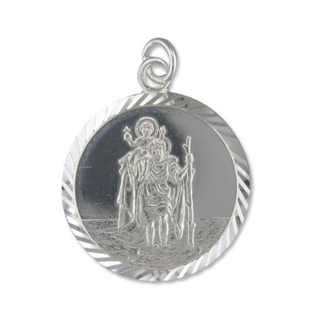 Buy Sterling Silver Large Diamond Cut Round St Christopher Pendant by World of Jewellery