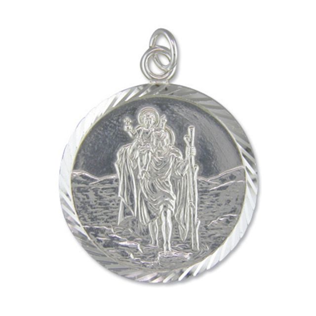 Buy Sterling Silver Extra Large Diamond Cut Round St Christopher Pendant by World of Jewellery