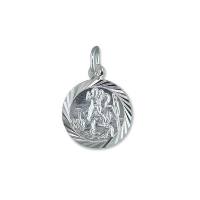 Buy Sterling Silver Round Diamond Cut St Christopher Pendant by World of Jewellery