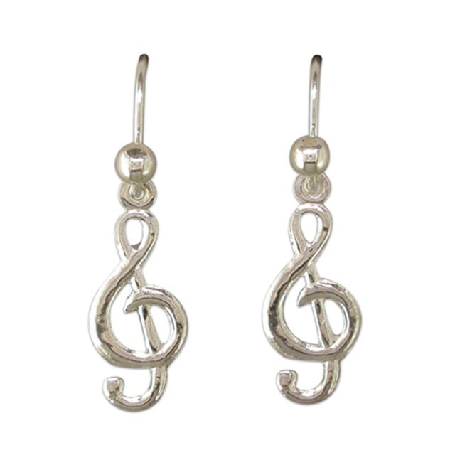 Buy Sterling Silver Treble Clef Drop Earrings by World of Jewellery
