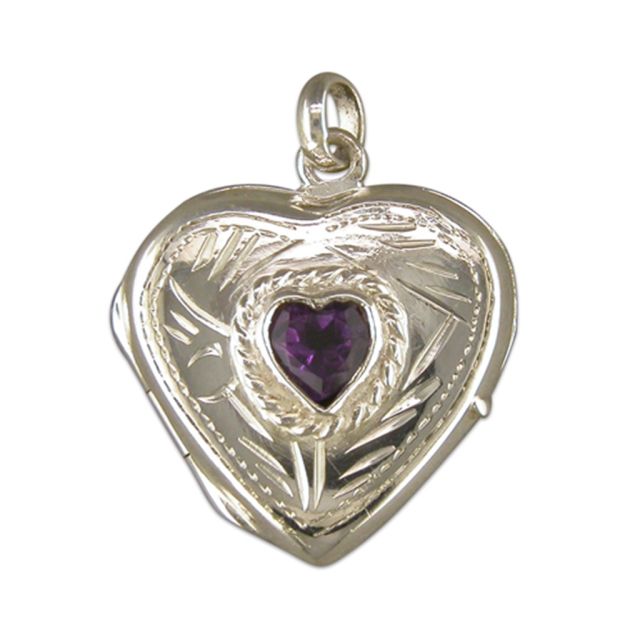 Buy Sterling Silver Amethyst Set Large Heart Locket by World of Jewellery