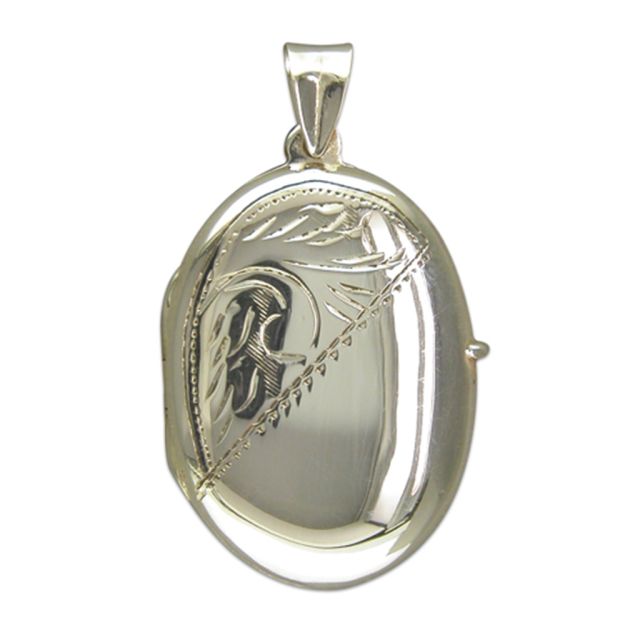 Buy Sterling Silver Large Half Engraved Oval Locket On A Snake Necklace by World of Jewellery