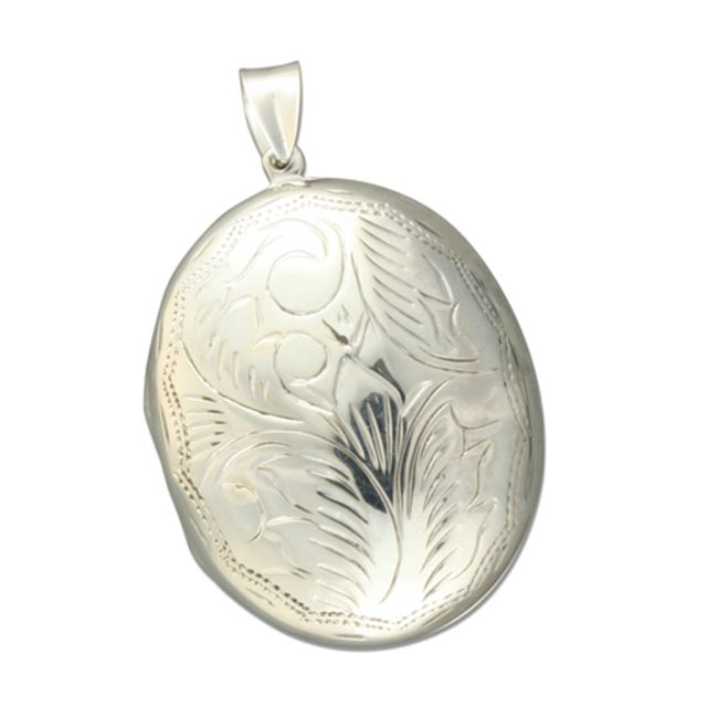 Buy Sterling Silver Large Engraved Oval Locket On A Snake Necklace by World of Jewellery