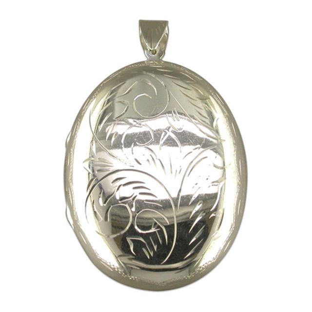 Buy Sterling Silver Extra Large Engraved Flat Oval Locket On A Snake Necklace by World of Jewellery