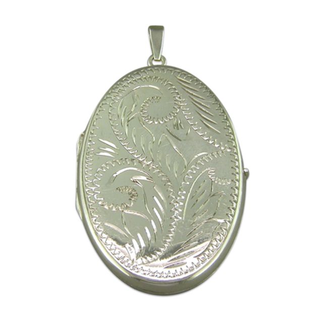 Buy Sterling Silver Large Engraved Flat Oval Locket by World of Jewellery