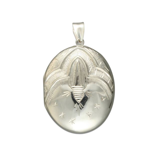 Buy Sterling Silver Large Victorian Engraved Oval Locket by World of Jewellery
