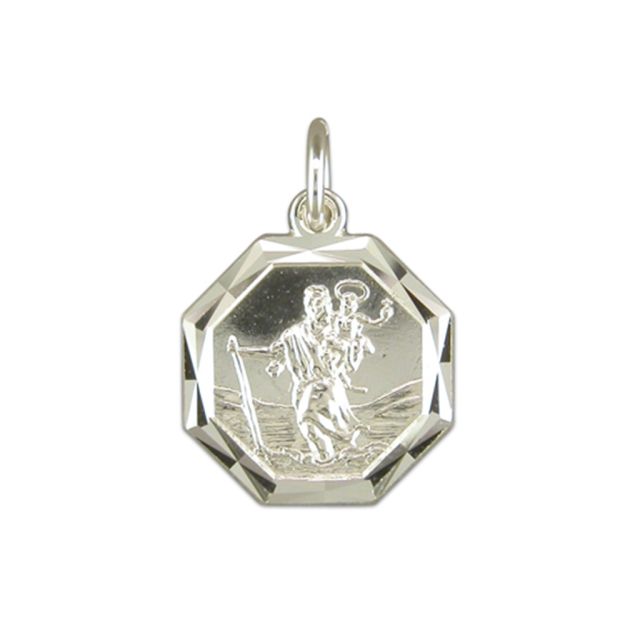 Buy Sterling Silver Diamond Cut Octagonal St Christopher Pendant by World of Jewellery