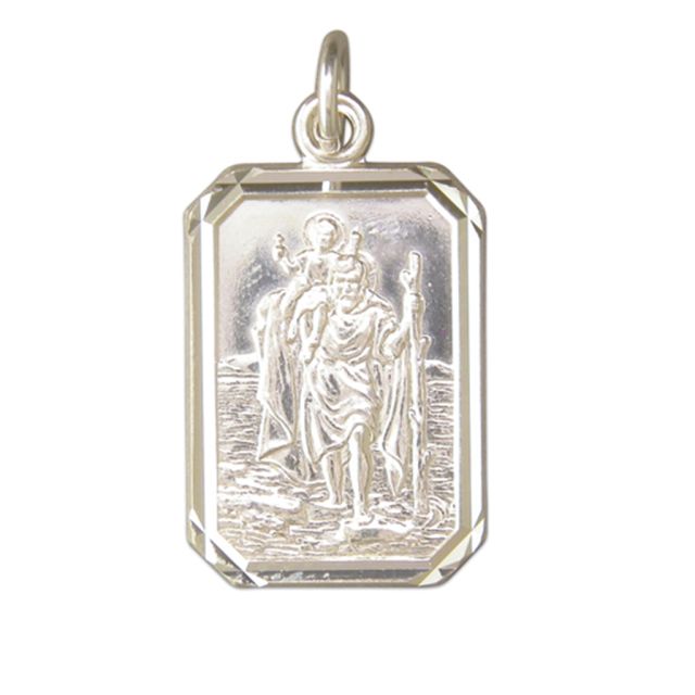 Buy Sterling Silver Large Diamond Cut Oblong St Christopher Pendant by World of Jewellery