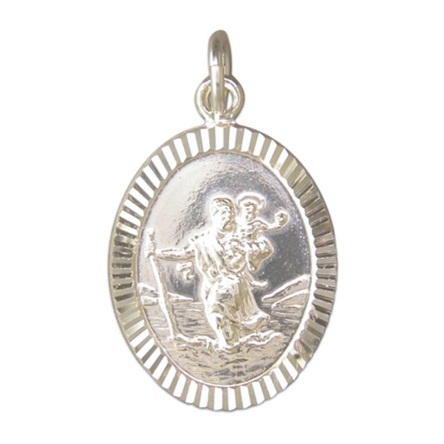 Buy Sterling Silver Large Diamond Cut Oval St Christopher Pendant by World of Jewellery