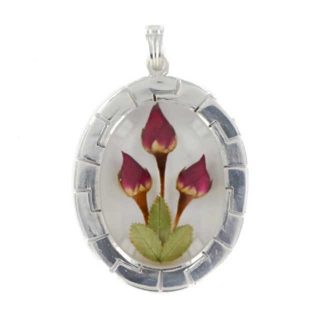 Buy Sterling Silver Real Red Rose Flower Large Oval Aztec Medallion Pendant On A Snake Necklace by World of Jewellery