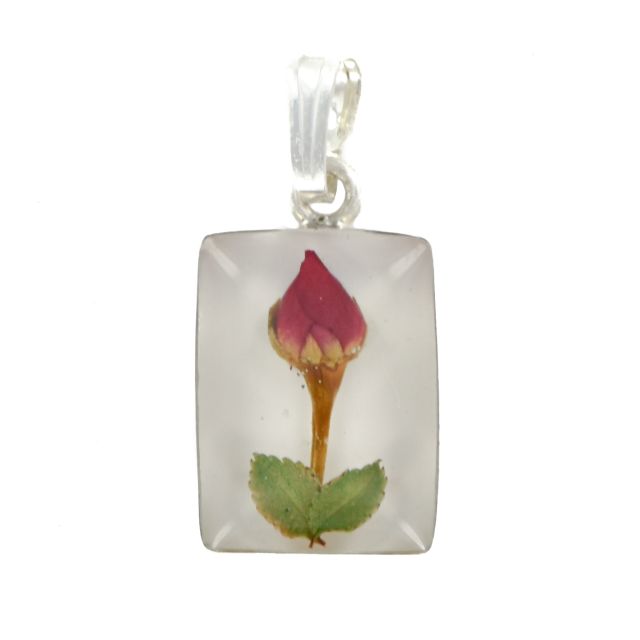 Buy Sterling Silver Real Red Rose Flower Oblong Pendant On A Snake Necklace by World of Jewellery