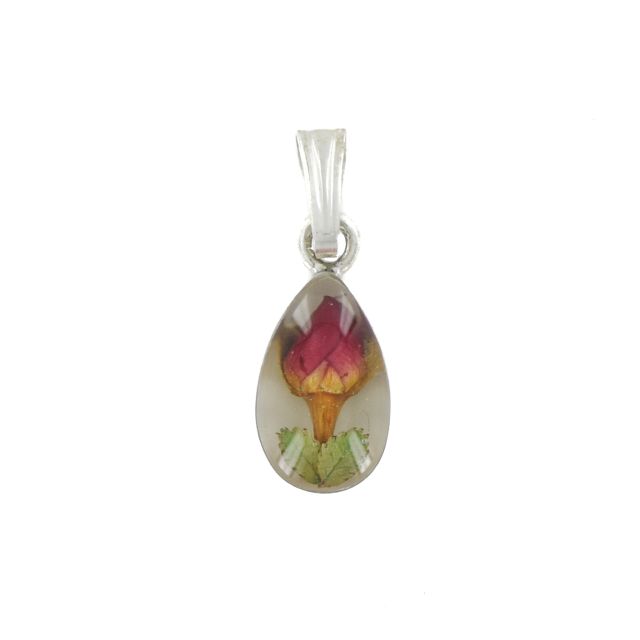 Buy Sterling Silver Real Red Rose Flower Small Teardrop Pendant On A Snake Necklace by World of Jewellery