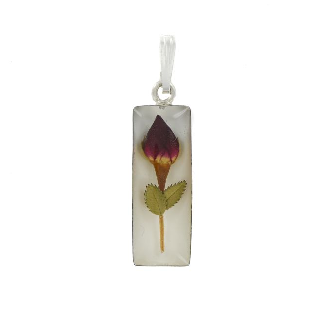 Buy Sterling Silver Real Red Rose Flower Medium Cylinder Pendant On A Snake Necklace by World of Jewellery