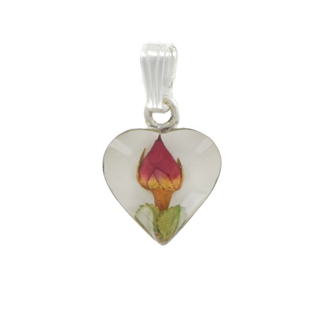 Buy Sterling Silver Real Red Rose Flower Small Heart Pendant On A Snake Necklace by World of Jewellery