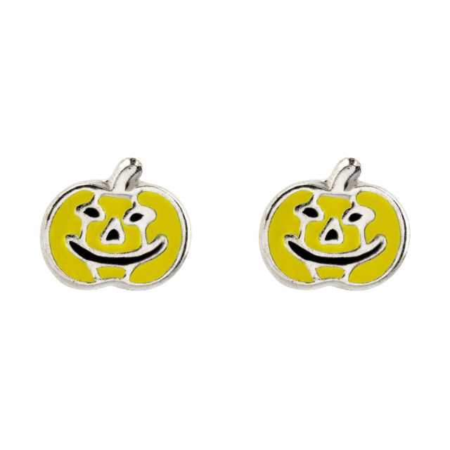 Buy Sterling Silver Yellow Pumpkin Enamel Stud Earrings by World of Jewellery
