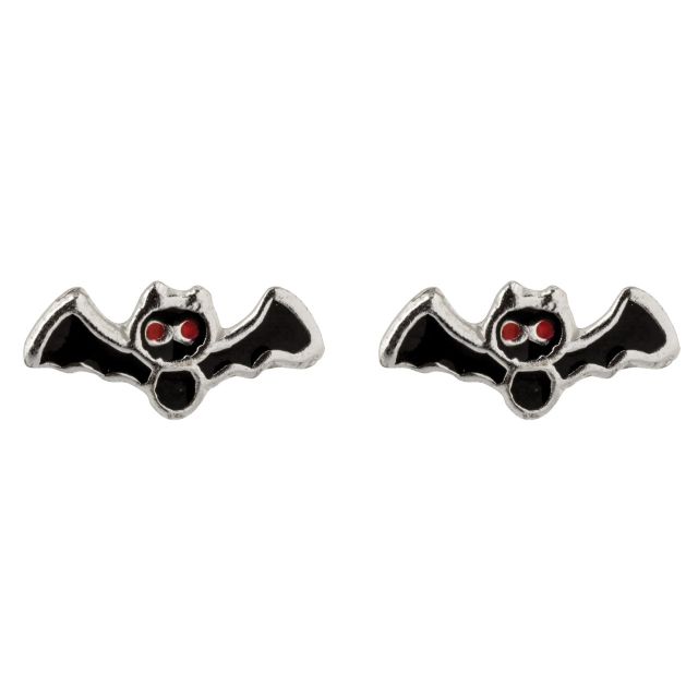 Buy Sterling Silver Black Bat Enamel Stud Earrings by World of Jewellery