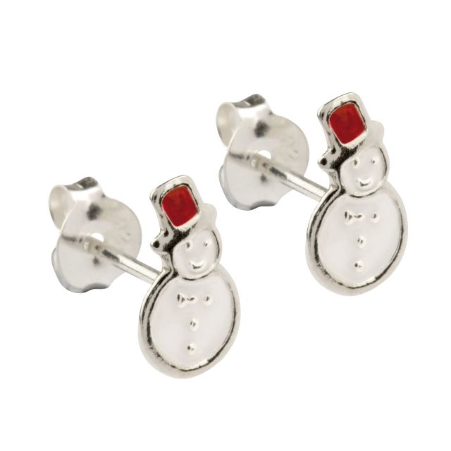 Buy Sterling Silver Snowman Enamel Stud Earrings by World of Jewellery