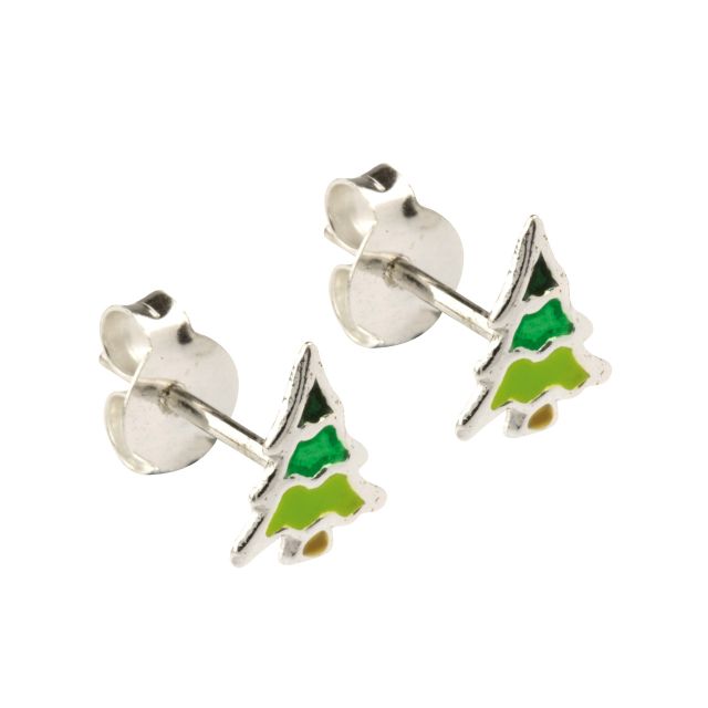 Buy Sterling Silver Christmas Tree Enamel Stud Earrings by World of Jewellery