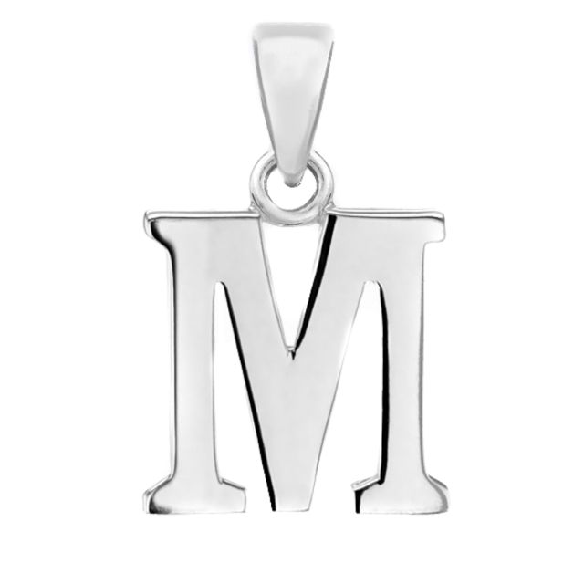 Buy Children's Solid Sterling Silver Letter M Initial Pendant On A Curb Necklace by World of Jewellery