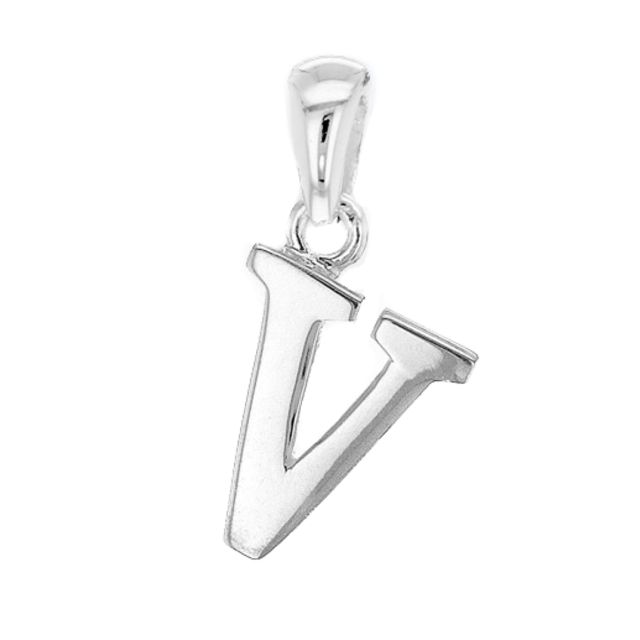 Buy Children's Solid Sterling Silver Letter V Initial Pendant On A Curb Necklace by World of Jewellery