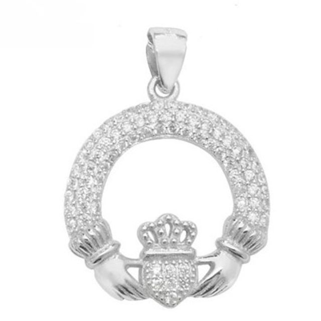 Buy Sterling Silver Claddagh with Cubic Zirconia Pendant by World of Jewellery