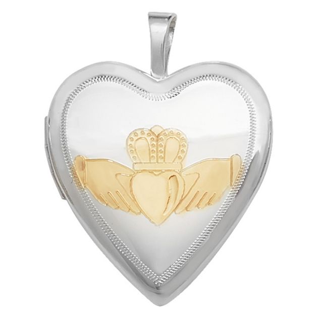 Buy Sterling Silver Gold Plated Design Heart Claddagh Locket by World of Jewellery