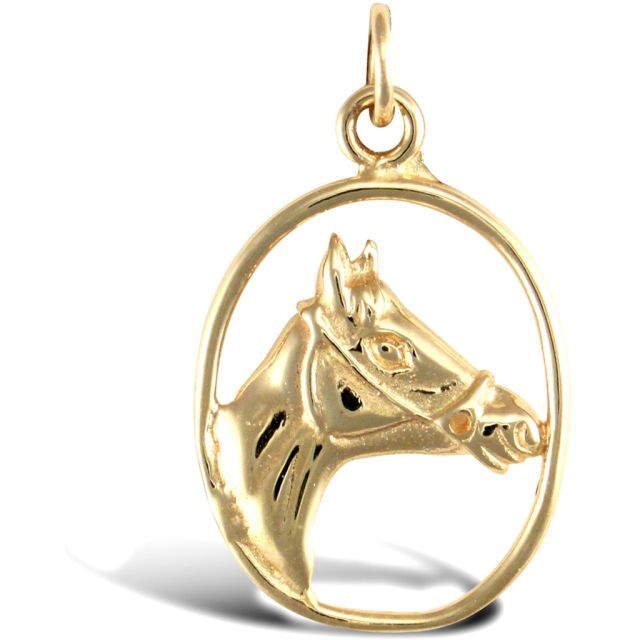 Buy Men's 9ct Gold Solid Horse Head Pendant On A Curb Necklace by World of Jewellery