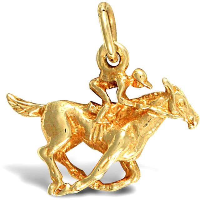 Buy Men's 9ct Gold Jockey Pendant On A Curb Necklace by World of Jewellery
