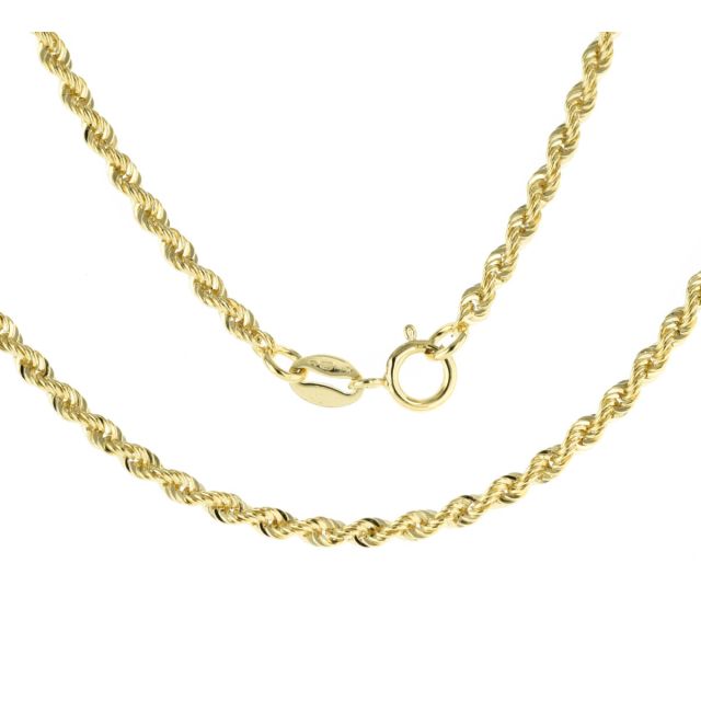 Buy Mens 9ct 2mm Gold Rope Chain Necklace 16 - 24 Inch by World of Jewellery