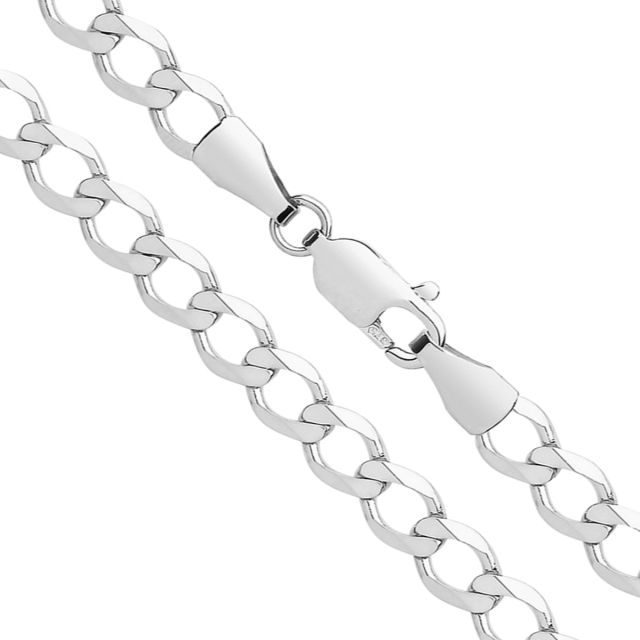 Buy 9ct White Gold Flat Bevelled Curb 5mm Chain Necklace 16 - 24 Inch by World of Jewellery