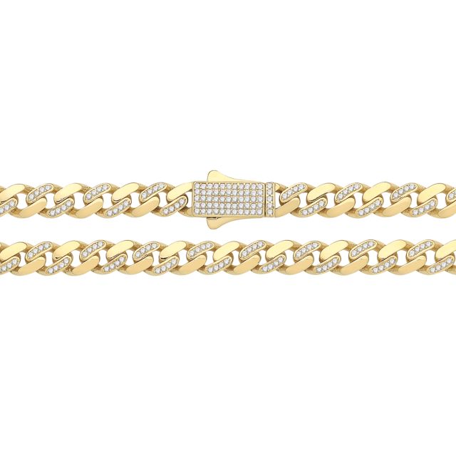 Buy 9ct Gold 7mm Cubic Zirconia Set Cuban Curb Chain Necklace 20 - 24 Inch by World of Jewellery