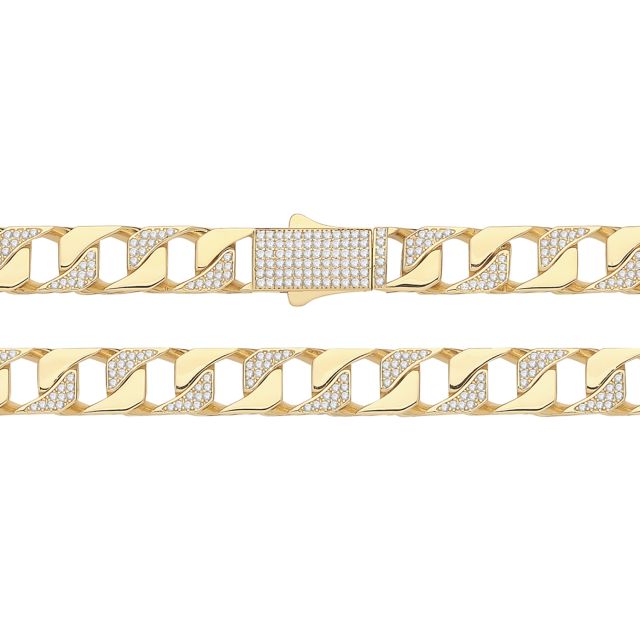 Buy 9ct Gold 10mm Open Square Cubic Zirconia Set Cuban Curb Chain Necklace 22 - 24 Inch by World of Jewellery