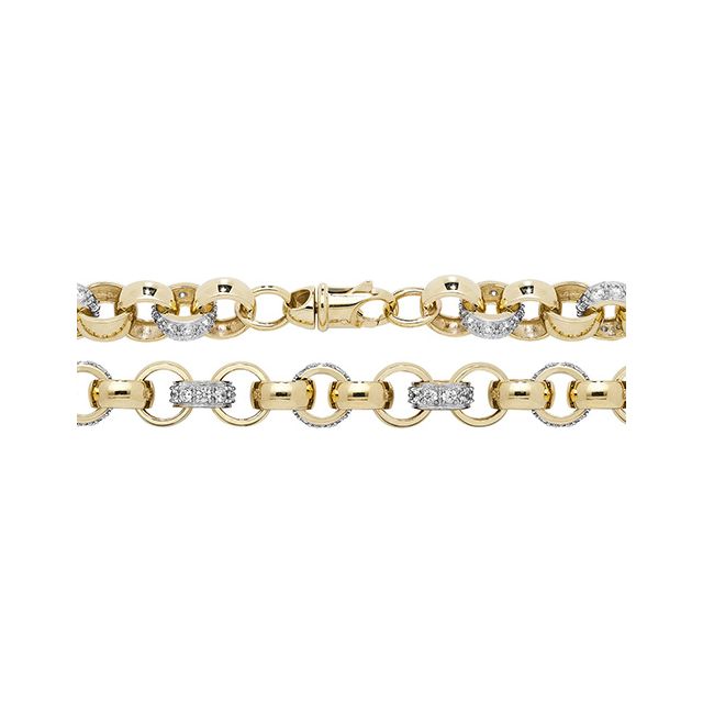 Buy 9ct Gold 7mm Patterned Cubic Zirconia Set Cast Belcher Chain Necklace 22 - 30 Inch by World of Jewellery