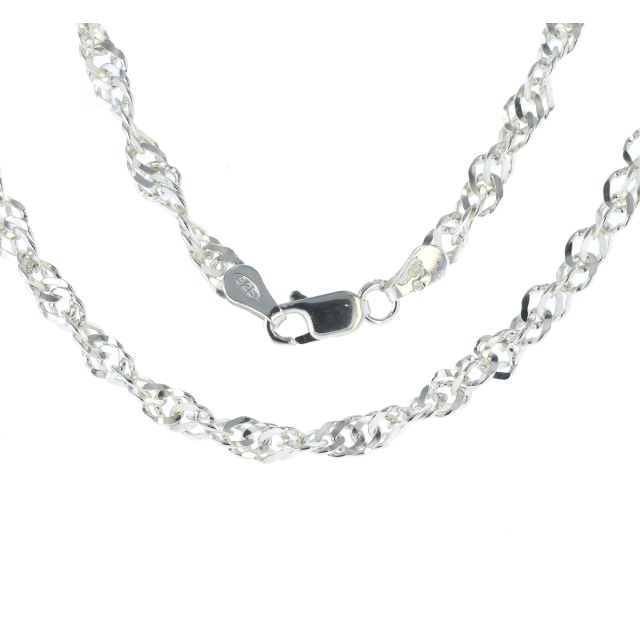 Buy Sterling Silver 4mm Fine Singapore Chain Necklace 18 - 30 Inch by World of Jewellery