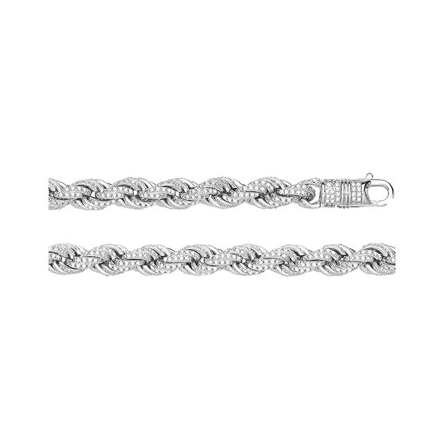 Buy Mens Sterling Silver 7mm Cubic Zirconia Set Rope Chain Necklace 22 - 36 Inch by World of Jewellery