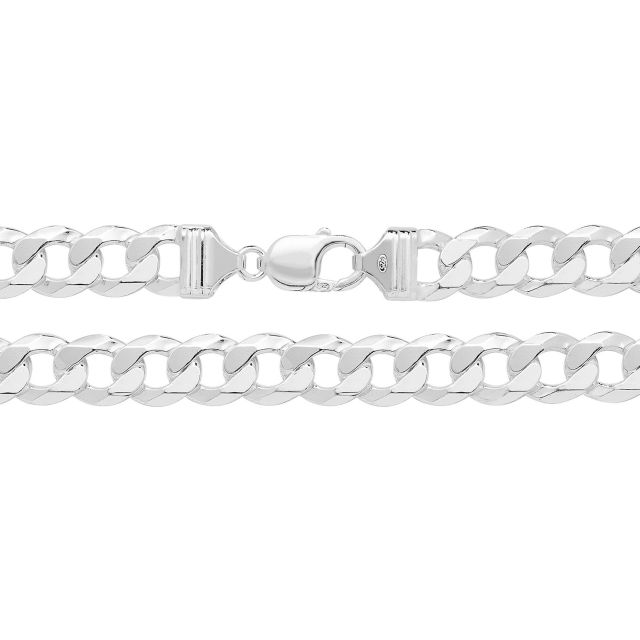 Buy Mens Sterling Silver 12mm Flat Curb Chain Necklace 20 - 24 Inch by World of Jewellery