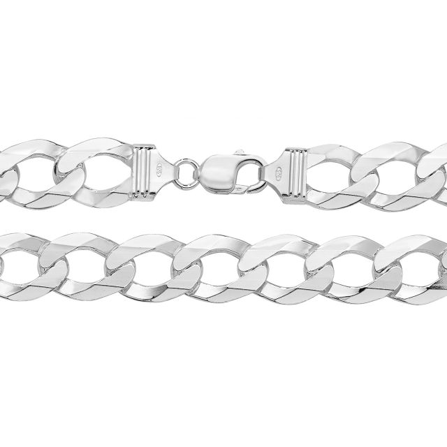 Buy Mens Sterling Silver 16mm Flat Open Curb Chain Necklace 22 - 24 Inch by World of Jewellery