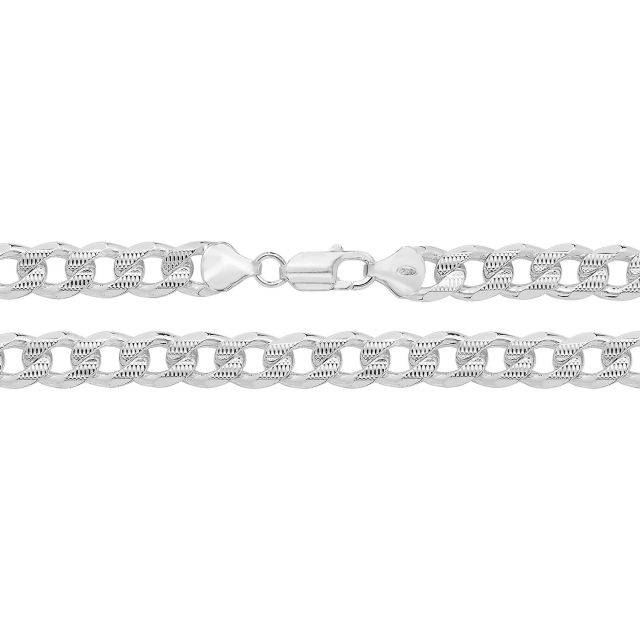 Buy Mens Sterling Silver 10mm Pave Curb Chain Necklace 20 - 24 Inch by World of Jewellery