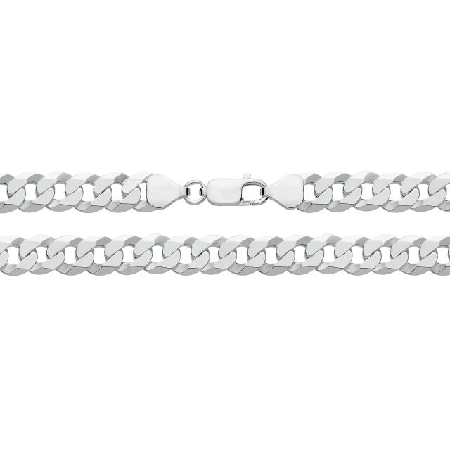 Buy Sterling Silver 8mm Flat Bevelled Curb Chain Necklace 20 - 30 Inch by World of Jewellery