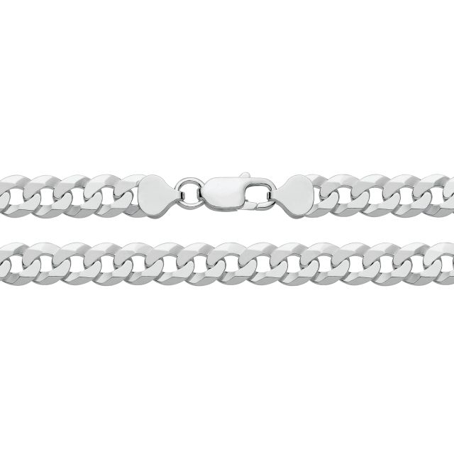 Buy Sterling Silver 9mm Flat Bevelled Curb Chain Necklace 20 - 30 Inch by World of Jewellery