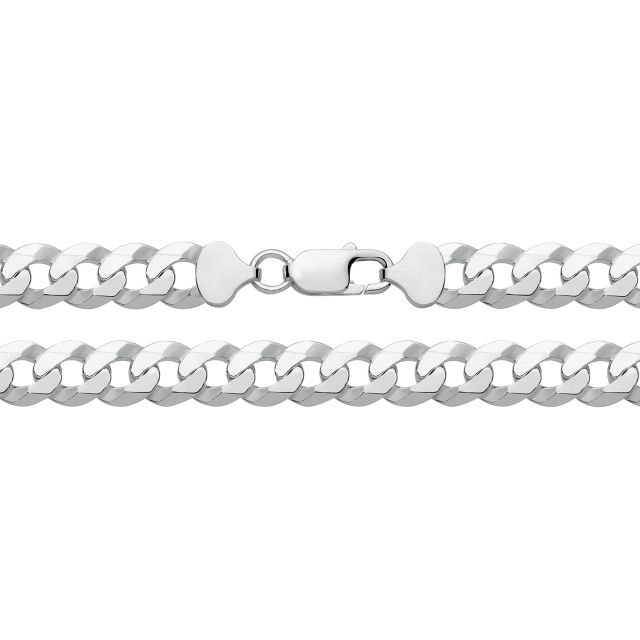 Buy Mens Sterling Silver 10mm Flat Bevelled Curb Chain Necklace 20 - 30 Inch by World of Jewellery