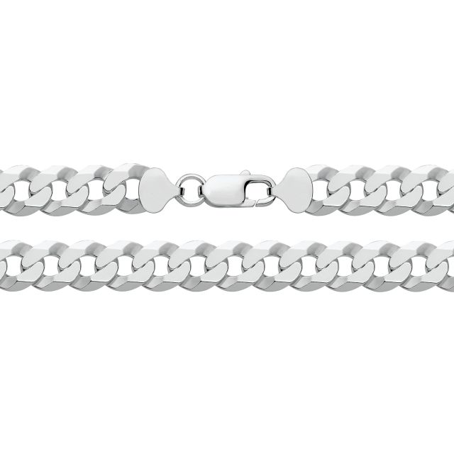 Buy Mens Sterling Silver 11mm Flat Bevelled Curb Chain Necklace 20 - 30 Inch by World of Jewellery