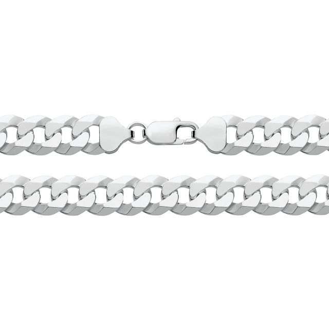 Buy Girls Sterling Silver 12mm Flat Bevelled Curb Chain Necklace 20 - 30 Inch by World of Jewellery