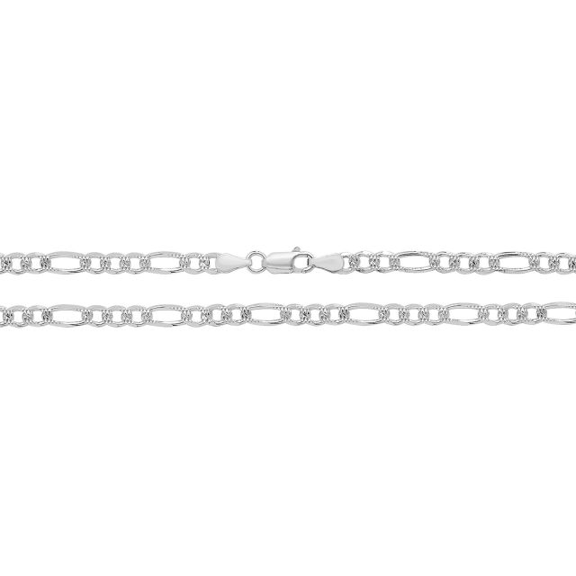 Buy Sterling Silver 4mm Pave Figaro Chain Necklace 16 - 30 Inch by World of Jewellery