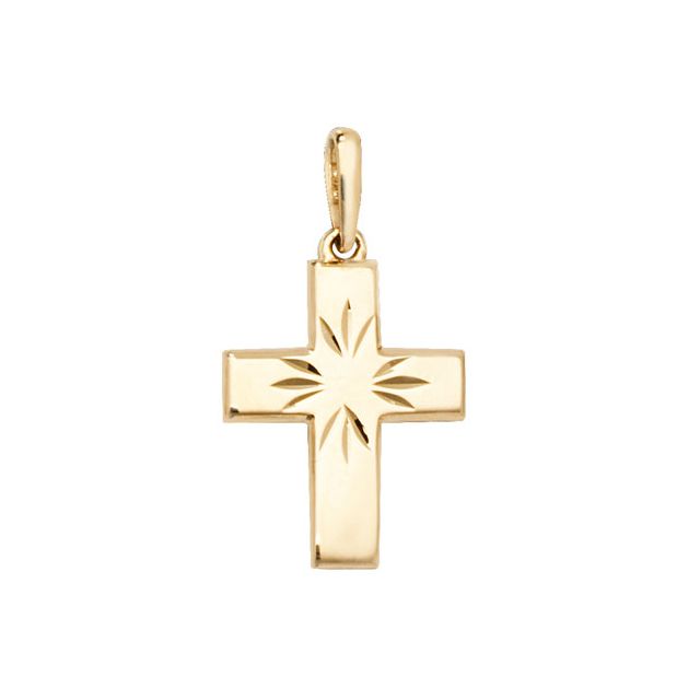 Buy Girls 9ct Gold 13mm Star Engraved Cross Pendant by World of Jewellery