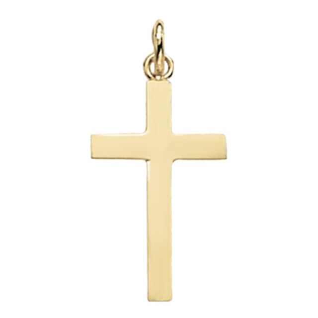Buy 9ct Gold 24mm Flat Plain Cross Pendant by World of Jewellery
