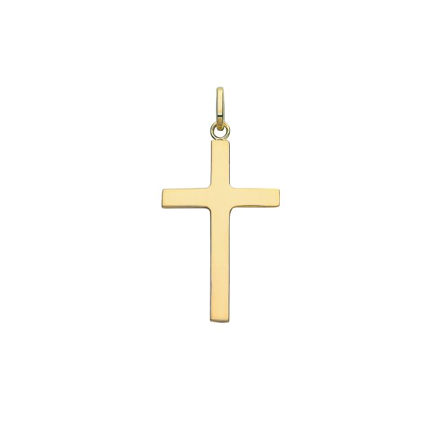 Buy 9ct Gold 27mm Semi Solid Plain Cross Pendant by World of Jewellery